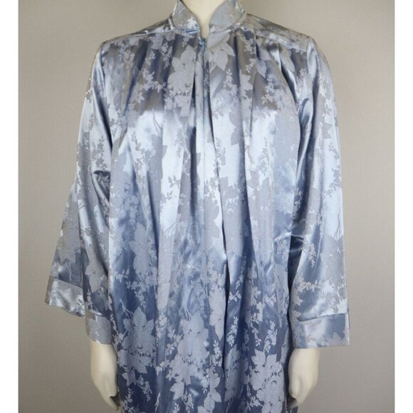 ARIEL PETER KEYLOUN - VINTAGE GRAY BLUE BROCADE FULL LENGTH CAFTAN NIGHTGOWN S - Picture 3 of 8